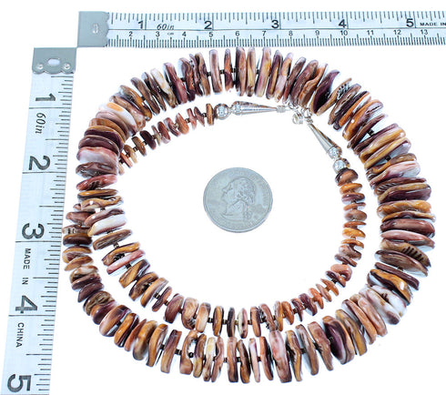 Purple And Orange Oyster Shell Genuine Sterling Silver Navajo Bead Necklace SX104034